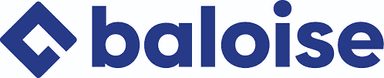 Logo de Baloise en bleu avec un symbole géométrique représentant un carré et une flèche.